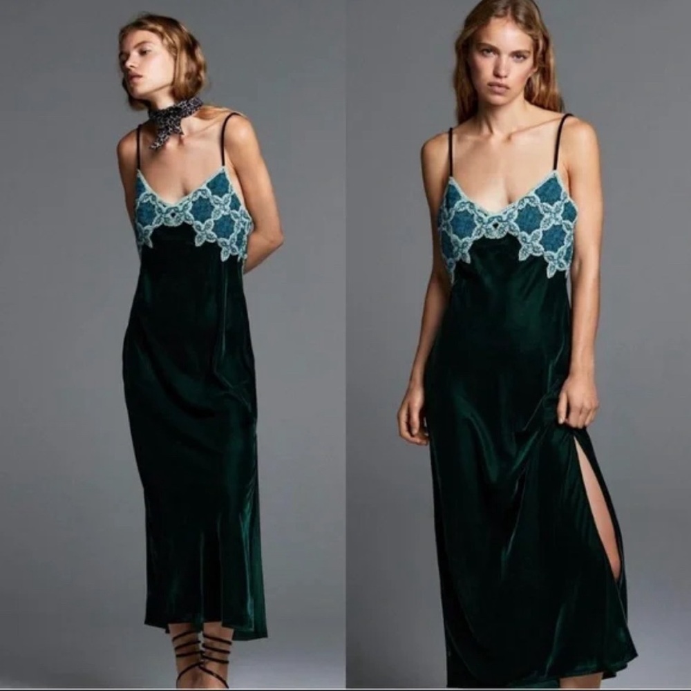 Zara Greenish Black Chemise with Blue Lace Christmas
